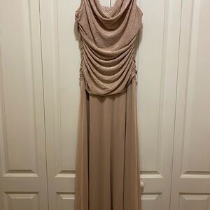R&M Richards Beige Draped Maxi Dress